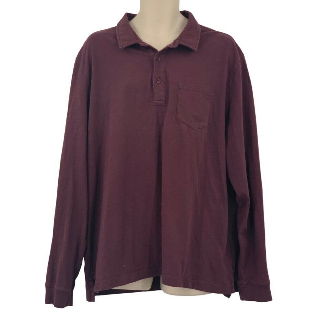 LL Bean Men's Long Sleeve Slightly Fitted Pullover Henley Shirt Maroon XXL Reg‎